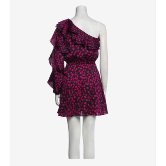 The Kooples One-Shoulder Floral Dress EU 0 Pink & Black Polyester - Picture 2 of 11